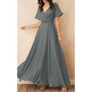 AW BRIDAL 14 1X plus steel gray Ginny formal bridesmaid gala maxi dress NEW B166